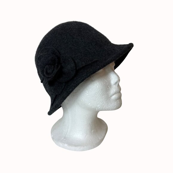 Charter Club Black Wool Cloche Womens Size M/L Vintage Style Flower Winter Hat - Picture 7 of 14